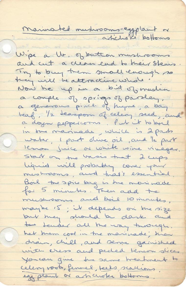 marinated mushroooms, eggplant, artichoke bottoms