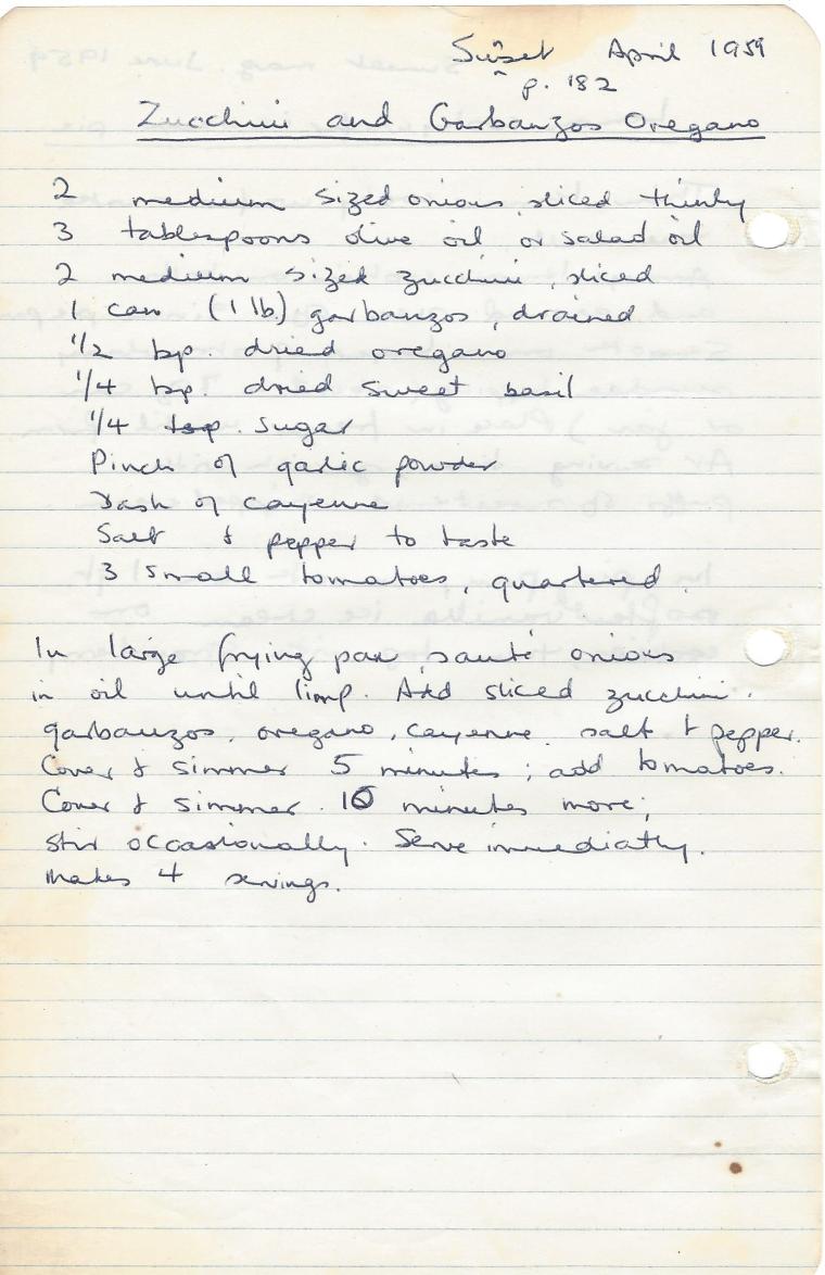 zuchinni and garbanzo oregano